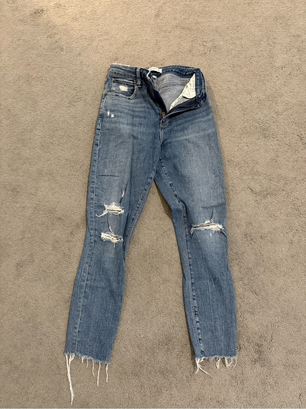 Abercrombie & Fitch Distressed Straight-Leg Blue Jeans